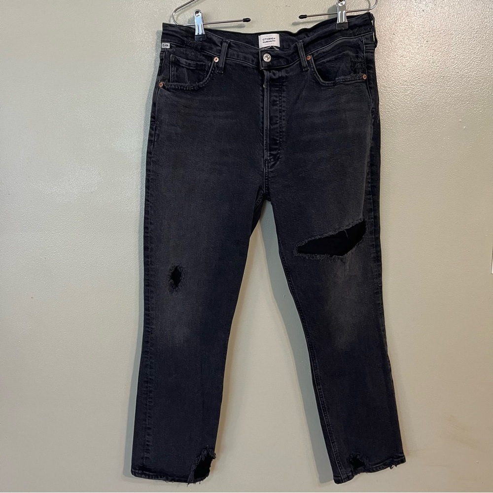 Citizens Of Humanity Jolene Black Distressed Ankle Jeans Button Fly Size 32